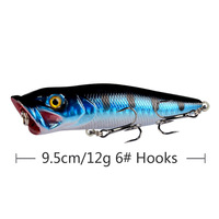 Leurre Popper Topwater 9,5 cm 12 g, appât dur pour la pêche en eau salée, pour la pêche à la traîne, gros gibier
