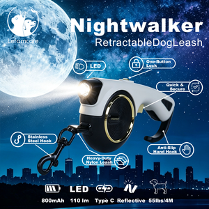 Lefamcare USB-Aufladbare LED-Einziehbare Hundeleine mit Taschenlampe, 13ft/4m Nylon-Hundeleine für Nachtspaziergänge & Training - Product Image 2