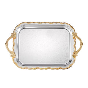 ถาดเสิร์ฟโลหะ ถาดเสิร์ฟโลหะดีไซน์หรูสำหรับใช้ในบ้านหรือร้านกาแฟ - Product Image 1