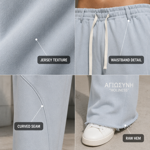 <span class=keywords><strong>Pantaloni</strong></span> Sportivi Casual da Uomo <span class=keywords><strong>in</strong></span> Cotone Pettinato Azzurro Personalizzati 420GSM <span class=keywords><strong>con</strong></span> <span class=keywords><strong>Elastico</strong></span> <span class=keywords><strong>in</strong></span> Vita, Coulisse e Cuciture Curve sul <span class=keywords><strong>Fondo</strong></span> - Product Image 2
