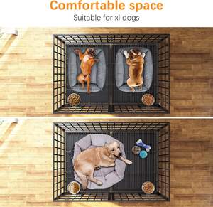 Aboxoo XL kandang anjing 48/42 inci besar ganda Medium anjing tugas berat Kennel logam roda dalam ruangan lantai Grid Tray pembagi makan - Product Image 5