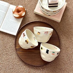 Bol à riz créatif en céramique Lelyi INS, motif chat et teckel, fait main, irrégulier, délicat et de grande valeur - Product Image 1