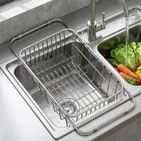 Égouttoir d'évier télescopique extensible en acier inoxydable 304, gain de place, étanche, panier d'évier multifonctionnel pour