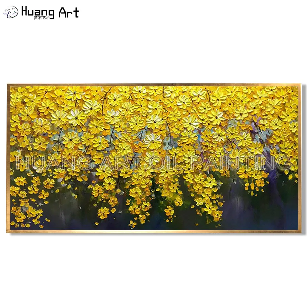 Oil Paintings on Canvas Brilliant Flowers Art Hand-Painted Abstract Artwork Floral for Bedroom Room Decor Yellow Flower Pictures