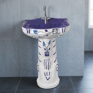 Lavabo de pedestal de cerámica azul Vitrossa de precio barato indio Juego de fregadero de Lavabo majestuoso Diseño moderno Exportación DE LA India - Product Image 1