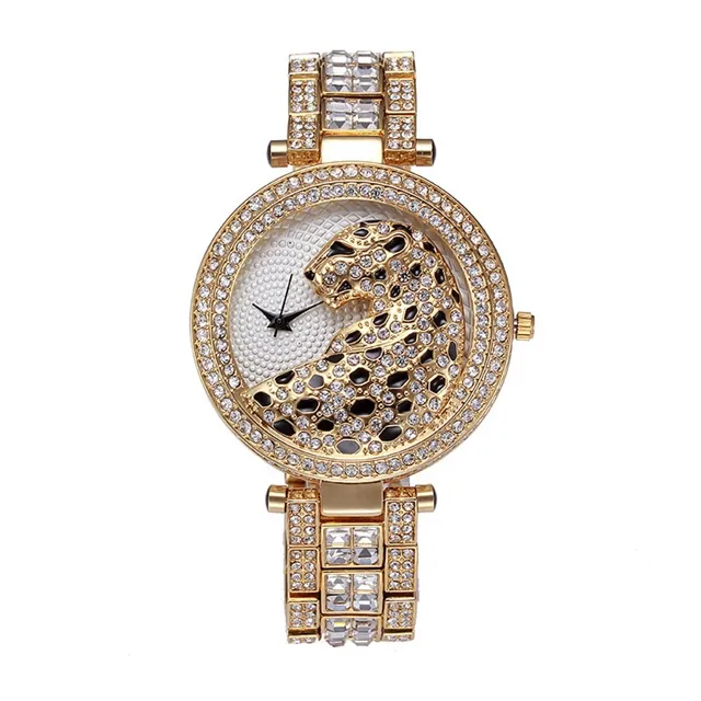 MISS FOX-Reloj de diamante de cristal de leopardo para mujer, de cuarzo, informal, ostentoso