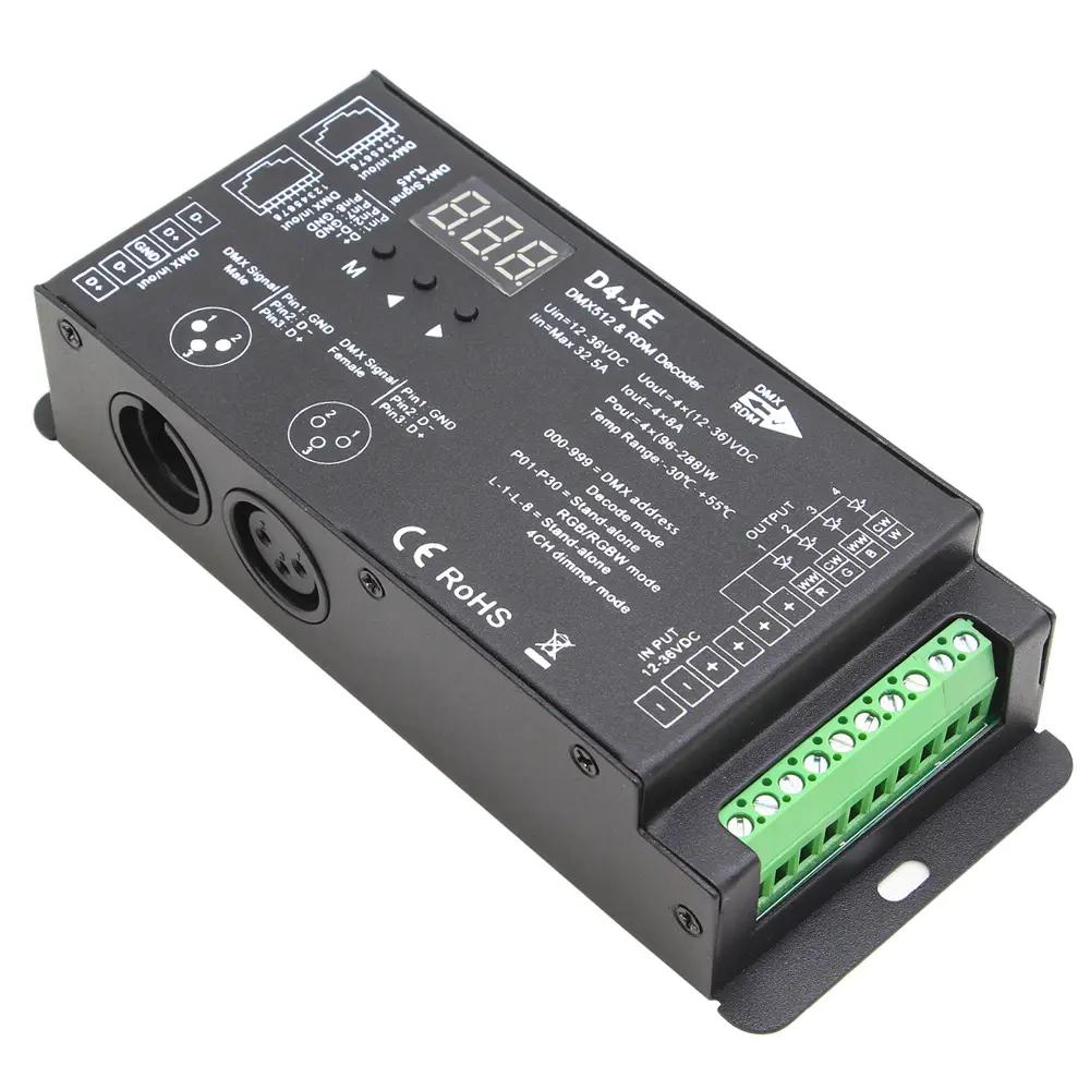 Controlador de luz Led Dmx Decodificador Rgbw 4 canales PWM Decodificador DMX de voltaje constante con pantalla digital