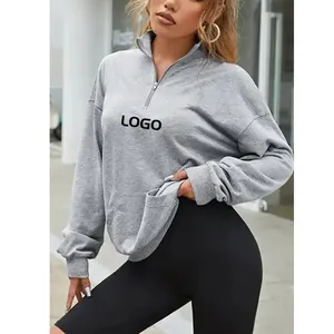 Hoge Kwaliteit Drop Schouder Halve Zip Hoodie Sweatshirts Vrouwen Custom Logo Pullover Sportkleding Jogger Trui Met Rits Hoodies