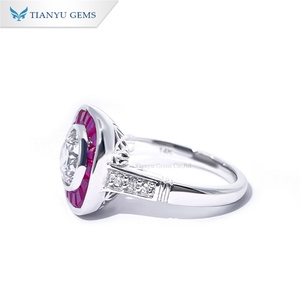 Tianyu trapezoide corte corindón redondo H & A Moissanite diamante Anillos De Compromiso 14K oro blanco puro joyería fina - Product Image 2