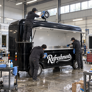 Camion de café mobile noir moderne personnalisé avec grande fenêtre de service, chariot de vente de boissons et de collations pour les entreprises de restauration de rue - Product Image 5