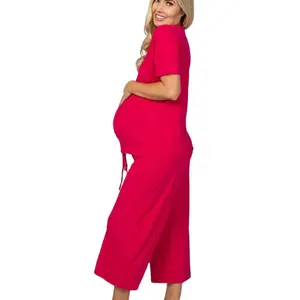 孕妇装可持续孕妇装休息室套装竹护理睡衣v领孕妇装睡眠套装