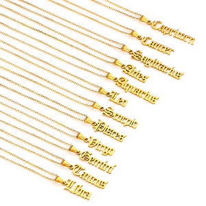 Moda 18K placcato oro Non appannato <span class=keywords><strong>astrologia</strong></span> verticale 12 oroscopo in acciaio inox segno zodiacale collana gioielli per le donne - Product Image 1