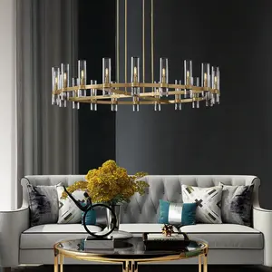 American modern villa soggiorno led di cristallo di lusso illuminazione pendente in ottone antico restauro lampadario