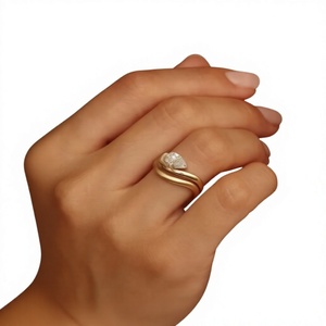 Lurba Jewels – Ensemble de mariage de luxe en moissanite taille poire 1 carat, bague de fiançailles en or jaune massif 14 carats avec sertissage à griffes pour femme - Product Image 4