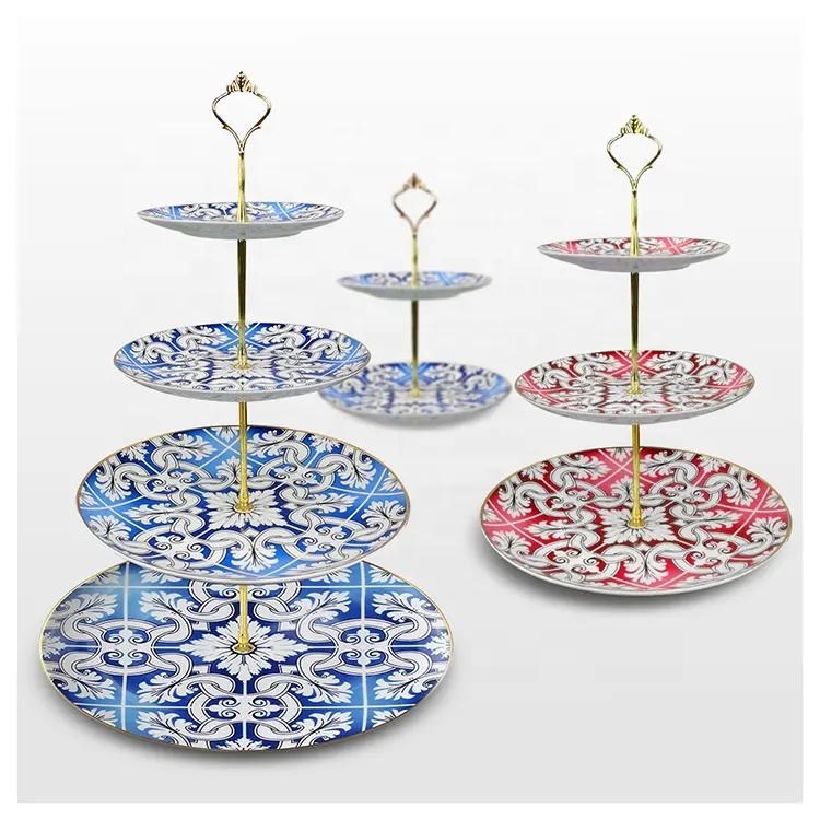 イスラム教徒のラマダンプレートセットパーティーウェディングデコレーションセラミック素材の3層プレートケーキスタンドカップケーキプレート