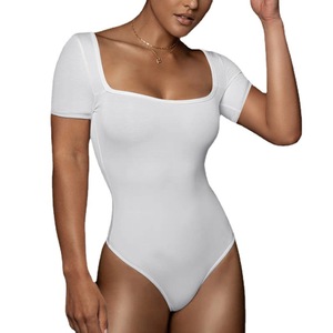 Bon marché <span class=keywords><strong>Body</strong></span> en jersey à manches courtes et col carré de couleur unie pour femmes Shapewear - Product Image 5