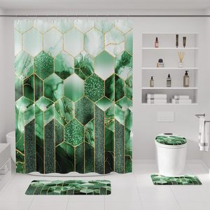 Rideau de douche en polyester vert marbré hexagonal émeraude, impression numérique personnalisée, imperméable, vente en gros - Product Image 2