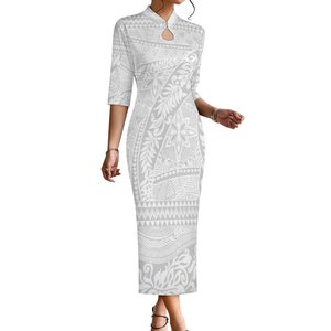 Prezzo all'ingrosso abito stretto con scollo a goccia di grandi dimensioni bianco <span class=keywords><strong>grigio</strong></span> disegno polinesiano samoano modello tribale abito estivo - Product Image 2