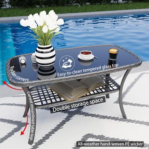 Modern Openwork Wicker Furniture Set with Removable Washable <b>Cushions</b> and Two-Tier Table for Outdoor Living Space - Product Image 4