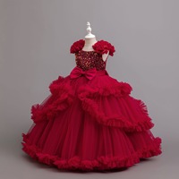 Robe de demoiselle d'honneur de mariage pour filles haut de gamme sans manches, robe de princesse en tulle bouffant avec paillettes et nœud pour soirée et spectacle
