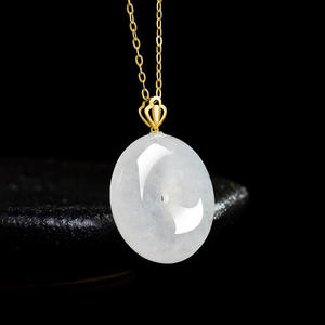 Pendentif en jade naturel de Birmanie en forme de donut, or 18 carats, bijoux pour femmes, style chinois, cadeau avec certificat d'évaluation D293 - Product Image 3
