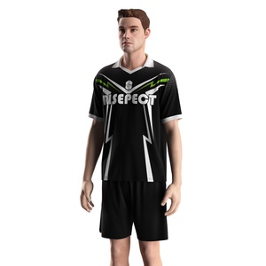 Maillot de football noir à col polo en V, uniforme de football respirant, col personnalisé pour les matchs décontractés - Product Image 2