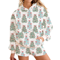 Ensemble de survêtement pour femme avec imprimé flocon de neige et sapin de Noël, manches contrastées, deux pièces, tenue de fête personnalisée, taille plus