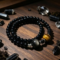 Bracelet en cristal œil de tigre jaune et obsidienne argentée LARISSA, attire la richesse, protège contre le mal, prévient les catastrophes, purifie et calme les émotions