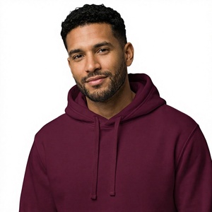 <b>Men's</b> <b>Burgundy</b> Hooded Sweatshirt Regular Fit Solid Color Casual Knitted Fleece Autumn Wear - Product Image 5
