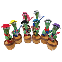 Cadeau de Noël Pot de Fleurs en Peluche Douce Jouet Cactus Électrique Dansant qui Enregistre et Chante avec Lumière et Sac Opp