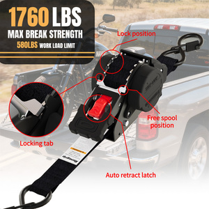 Sangles d'arrimage à <span class=keywords><strong>cliquet</strong></span> en polyester de 1 pouce, 3 m, certifiées GS, à tension automatique pour le maintien des charges, pour véhicules tout-terrain et pick-up - Product Image 3