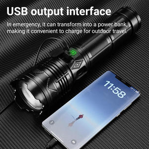 Lampe torche LED rechargeable par USB, ultra-lumineuse, zoom réglable avec affichage numérique de la puissance, torche tactique étanche pour le camping - Product Image 6