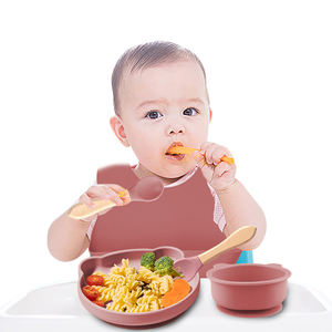 5 PCS BPA gratis cuchara <span class=keywords><strong>para</strong></span> niños pequeños y conjuntos <span class=keywords><strong>de</strong></span> tenedor Bib ajustable, antideslizante en forma <span class=keywords><strong>de</strong></span> oso platos y cuenc - Product Image 4