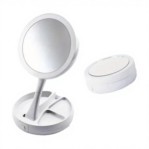 Espejo Cosmético Doble Redondo de Escritorio, Plegable, con Aumento de Doble Cara, con Luz y Almacenamiento para Maquillaje - Product Image 1