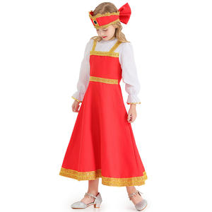 Para Amazon, vestido rojo largo de estilo de comercio exterior para niñas, ropa de actuación étnica rusa, vestido de baile de escenario para niñas, dos piezas falsas - Product Image 3
