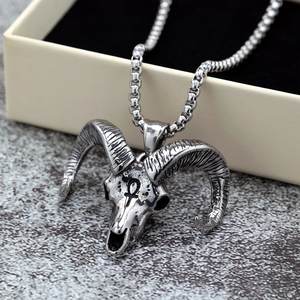 Collar con Colgante de Cabeza de Cabra de Acero Inoxidable para Hombre, Símbolo Ankh del Antiguo Egipto, Joyería de Moda con Temática Animal, Regalo - Product Image 3