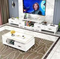 Meuble TV moderne de luxe avec plateau en verre, ensemble de table basse et meuble TV combiné, table centrale rétractable pour salon