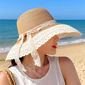 <strong>Personalised</strong> Custom New Arrival Outdoor Seaside Travel Sunscreen Fashion Lace Ladies <strong>Straw</strong> <strong>Hat</strong> - Product Image 1