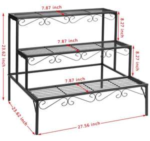 <span class=keywords><strong>Support</strong></span> à plantes en métal à 3 niveaux, style <span class=keywords><strong>escalier</strong></span>, pots et jardinières, étagère de jardin pour grand pot de fleurs, présentoir intérieur/extérieur - Product Image 6
