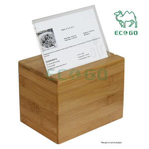 Boîte organisateur en bois de stockage d'affichage de carte de recette en bambou avec des cartes et des diviseurs - Product Image 4