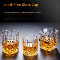 Verres à whisky à facettes en relief, ensemble de tasses basses à base épaisse, verrerie de bar en cristal transparent pour spiritueux, logo personnalisé, vente en gros