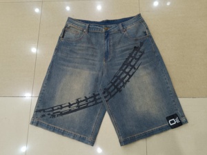 Quần <span class=keywords><strong>short</strong></span> denim chất lượng cao phong cách đường phố Y2K thêu họa tiết hiphop punk dành cho nam nữ mùa hè 2225 - Product Image 5