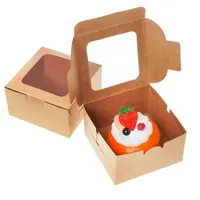 Boîte à gâteau carrée jetable en papier kraft, boîte d'emballage pour macarons avec fenêtre transparente