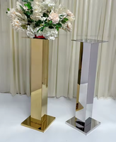 Colonne miroir carrée en acier inoxydable or et argent, décorations de table romantiques, grand centre de table pour mariage, support à fleurs