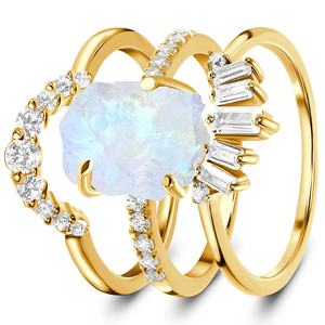 925 Sterling Silver Vintage <b>Ring</b> with Natural Rainbow Moonstone Mala Circling Band & <b>Sovereign</b> Band Rhodium Plated for Parties - Product Image 6