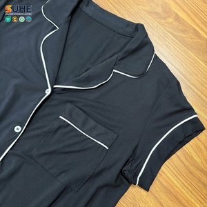 ชุดนอนผู้หญิง SUHE ผ้าเรยอนถักเนื้อนุ่ม แขนสั้น สำหรับฤดูร้อน พร้อมเชือกผูกเอว แต่งขอบด้วยผ้าปิ๊ปปิ้ง มีกระเป๋า กางเกงขาสั้น ใส่สบาย - Product Image 6