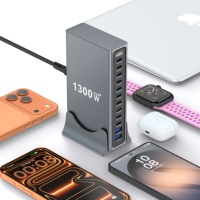 Cargador Rápido USB C de Escritorio GaN de 1300W con 12 Puertos, 10C 2A PD, con Enchufes Globales para 12 Dispositivos Simultáneamente, Universal