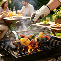Panier de barbecue en acier inoxydable multi-tailles pour extérieur, filet tubulaire en maille métallique, outils de grillade roulants et étanches