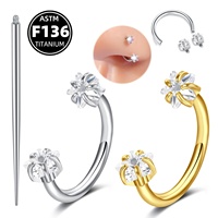 Perhiasan Tubuh Cincin Hidung Bibir Alis Bentuk Bintang Lima Titik Kristal Titanium ASTM F136 dengan Ulir Dalam dan Jarum Penarik