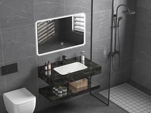 Meuble-lavabo mural moderne avec double vasque intégrée en marbre <span class=keywords><strong>et</strong></span> miroir LED pour petite <span class=keywords><strong>salle</strong></span> <span class=keywords><strong>de</strong></span> <span class=keywords><strong>bain</strong></span> - Product Image 5